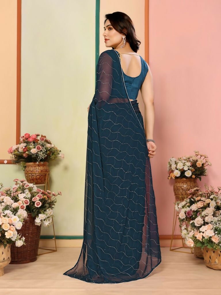 Aafreen Partywear Designer Bottle Green Georgette Fancy Saree | Grocsy