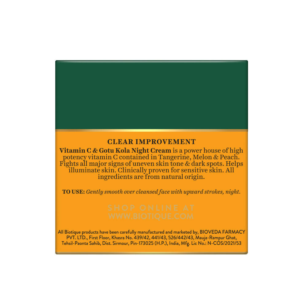 Biotique Advanced Organics Clear Improvement Vitamin C & Gotu Kola Night Cream | Grocsy