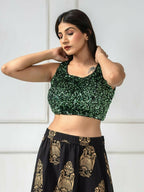 Amodini Designer Studio Women's Velvet Green Sleeveless Blouse | Grocsy
