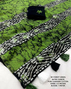 Arfa Fashion House Green Combination Pure Chanderi Cotton Batik Printed Saree | Grocsy