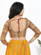 Joban Fashion Red Multi Silk Padded Blouse With Sweetheart Neck 3/4 Sleeves | Grocsy