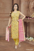 Joban Fashion Women Soft Silk Yellow Round Neck Emroidery Kurta Set | Grocsy