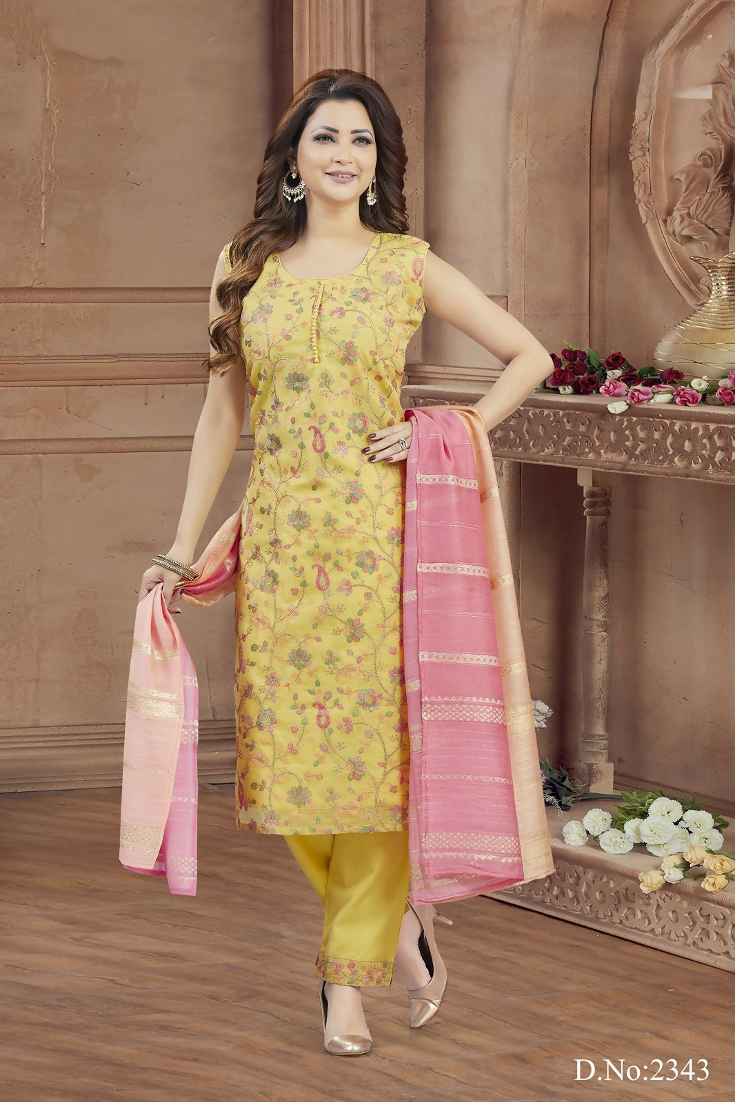 Joban Fashion Women Soft Silk Yellow Round Neck Emroidery Kurta Set | Grocsy