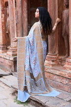 Joban Fashion Light Blue Crepe Chiffon Pure Handloom Banarasi Silk Saree | Grocsy