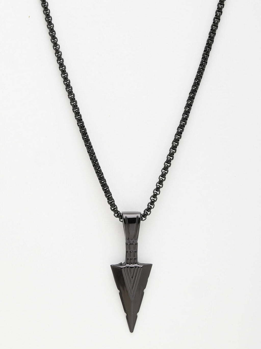 NVR Men's Black Rhodium-Plated Arrow-Shaped Pendant With Chain | Grocsy