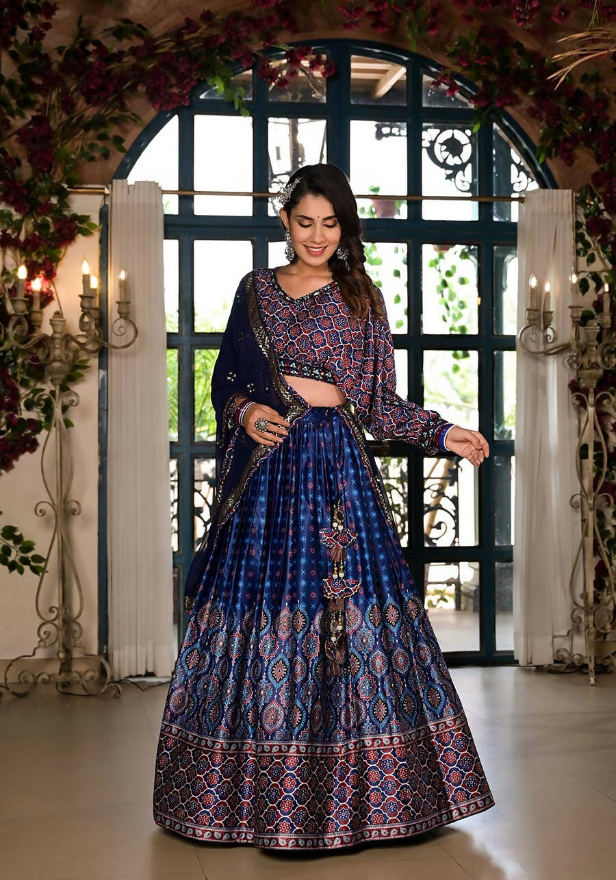 Women's Wedding Traditional Blue Dull Satin Lehenga Choli - Kaushlya | Grocsy