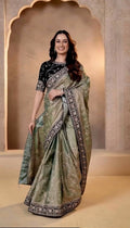 Joban Fashion Mehndi Soft Mocha Silk Party Wear Sarees | Grocsy