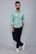 Miravan Men's Cotton Green Floral Printed Slim Fit Shirt | Grocsy