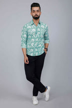 Miravan Men's Cotton Green Floral Printed Slim Fit Shirt | Grocsy