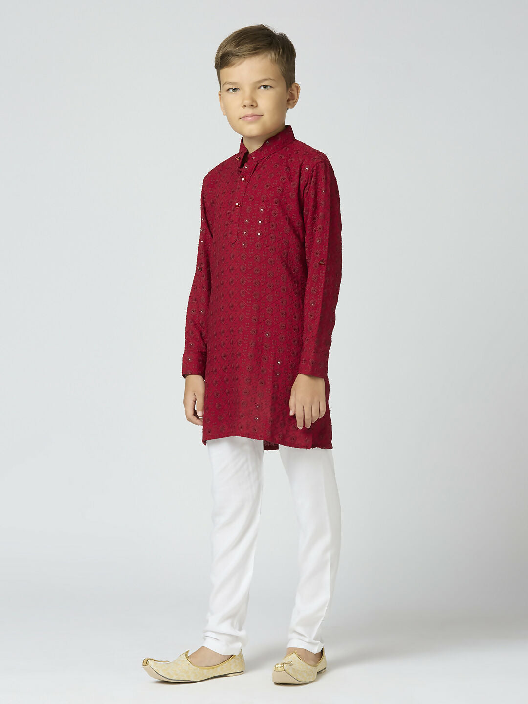 Joban Fashion Kids Island Full Sleeves Cotton Kurta and Pyjama Set with Sequin work - Maroon | Grocsy