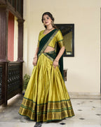 Lorenvalley Parrotgreen Cotton Silk Weaving Work With Paithani Concept Lehenga Choli | Grocsy