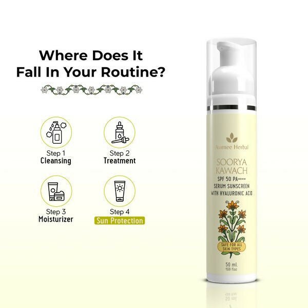 Avimee Herbal Soorya Kawach SPF 50 PA++++ Hyaluronic Acid Serum Sunscreen | Grocsy