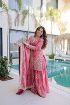 Teeya Creation Womens New Pink Color Fendi Crush With Zari & Sequins Embroidered Work | Grocsy
