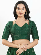 Joban Fashion Bottle Green Brocade Padded Blouse With Sweetheart Neck Elbow Sleeves | Grocsy