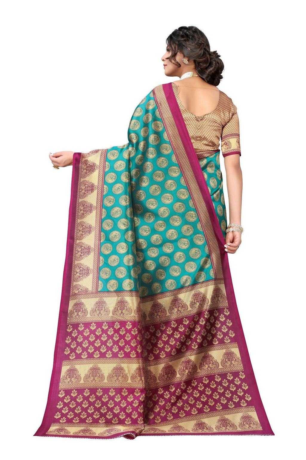 Vamika Rama Green Printed Art Silk Saree | Grocsy