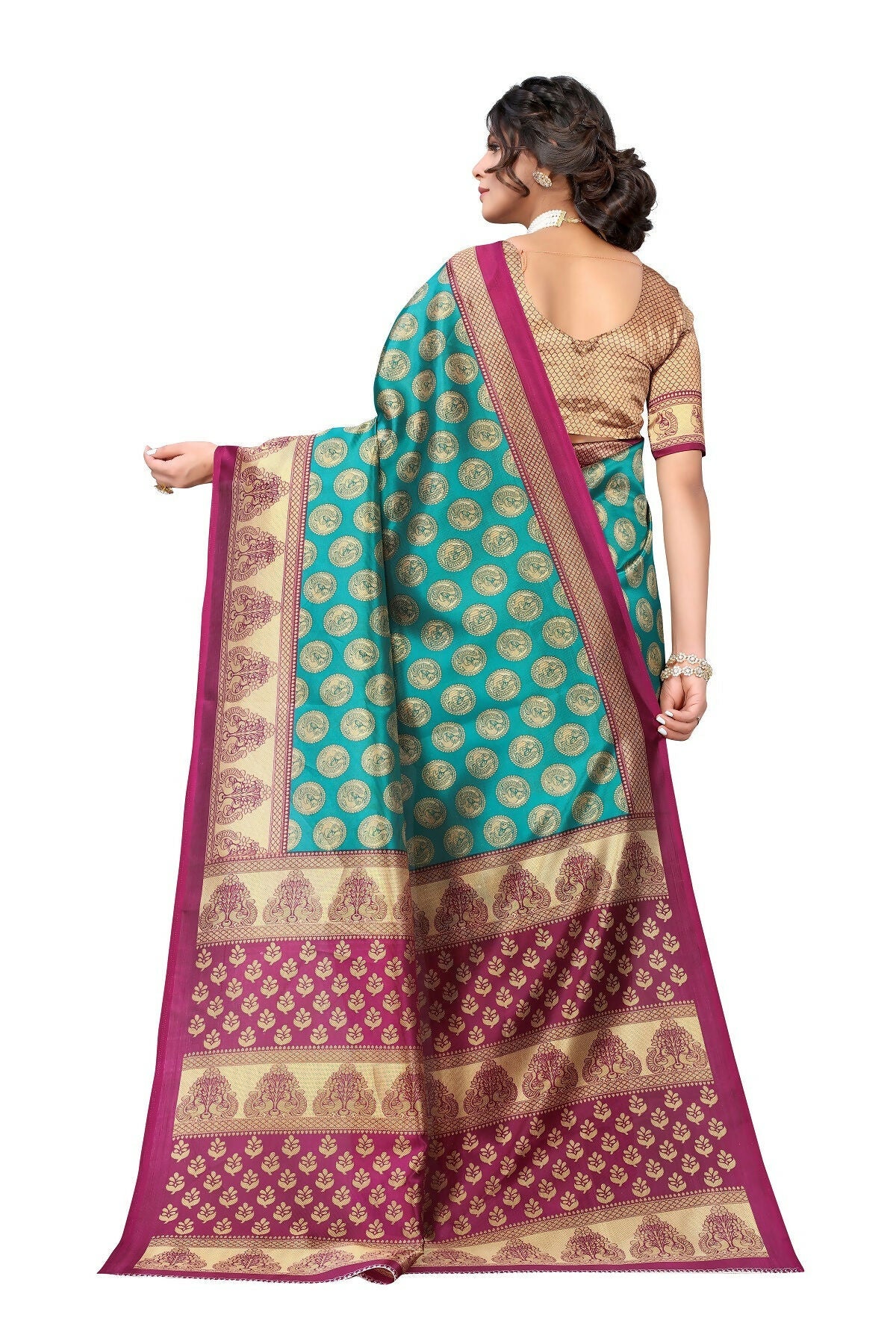 Vamika Rama Green Printed Art Silk Saree | Grocsy