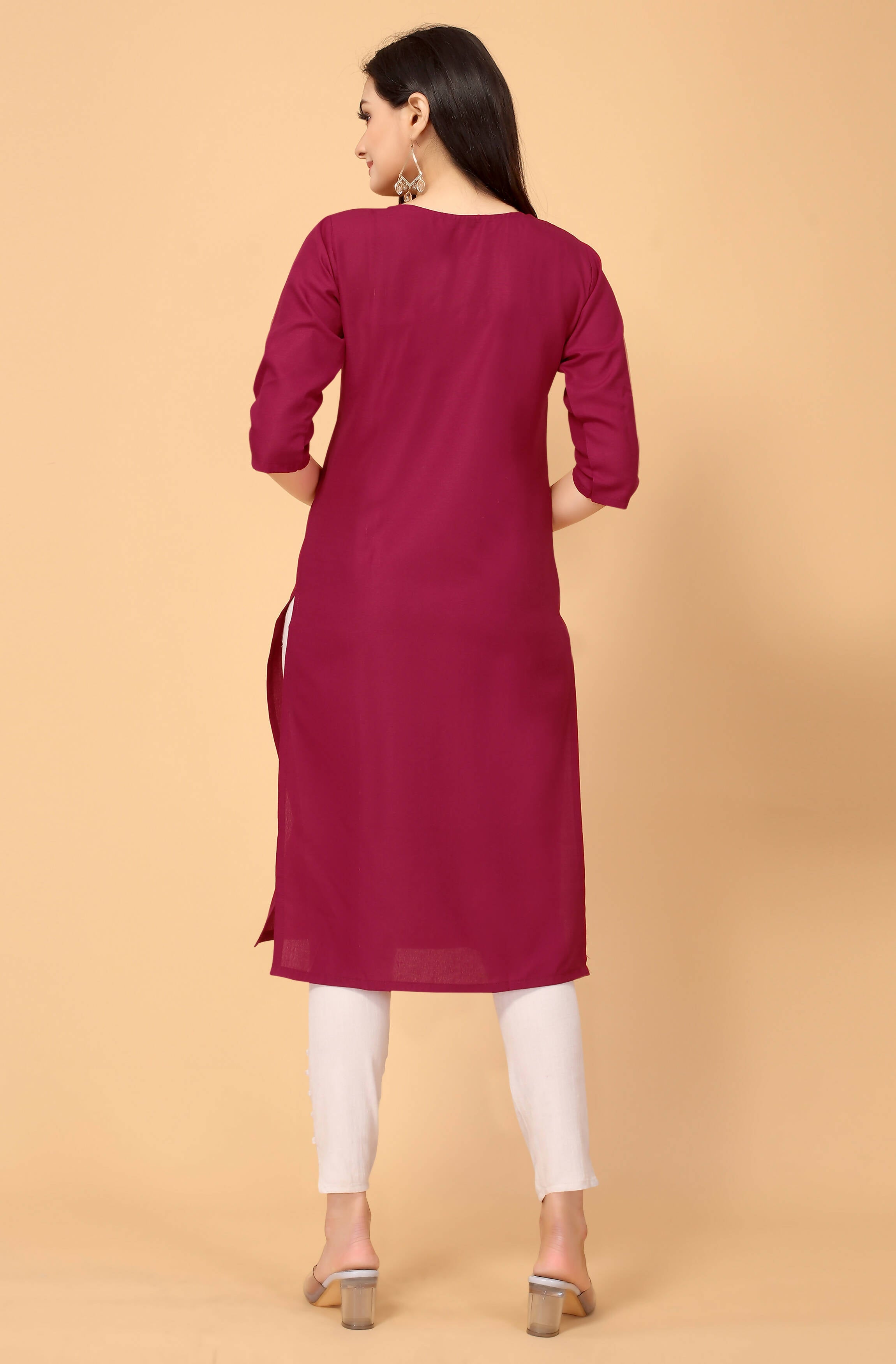 Maroon Cottan Slub Embroidery Kurti - Umi | Grocsy