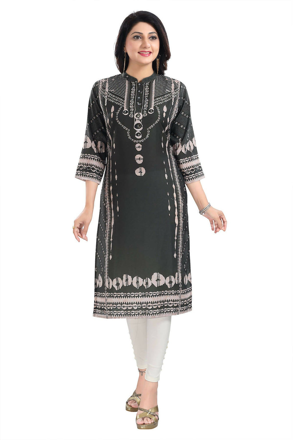 Snehal Creations Opulent Olive Digital Print Masleen Long Kurti Tunic | Grocsy