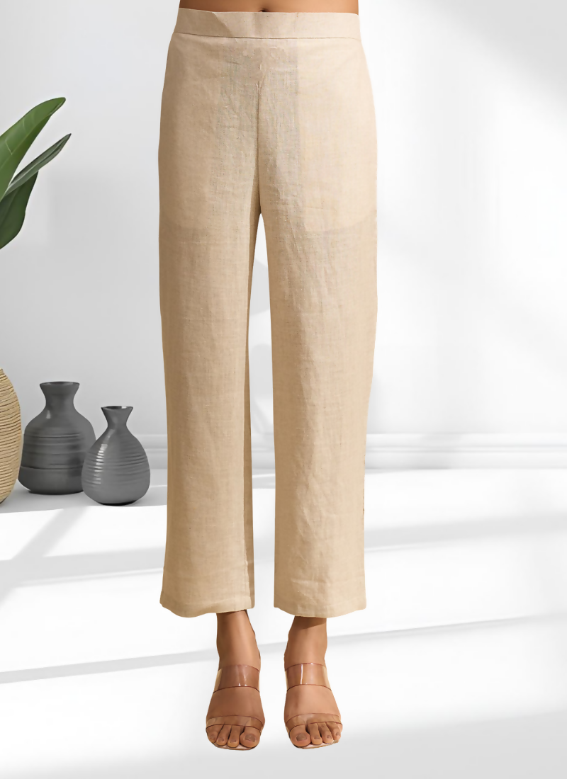Joban Fashion Beige Linen Embroidered Readymade Cord Set | Grocsy