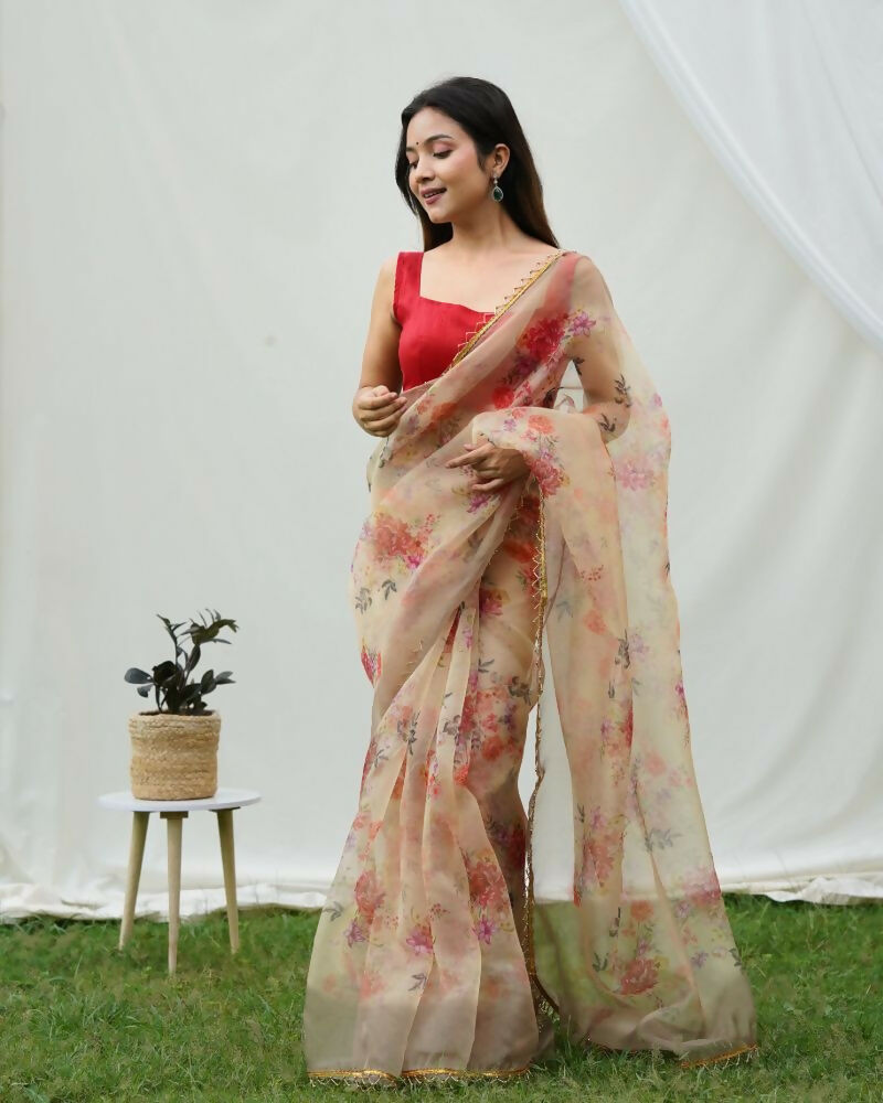 Vamsee Shanaya Brown Organza Saree | Grocsy