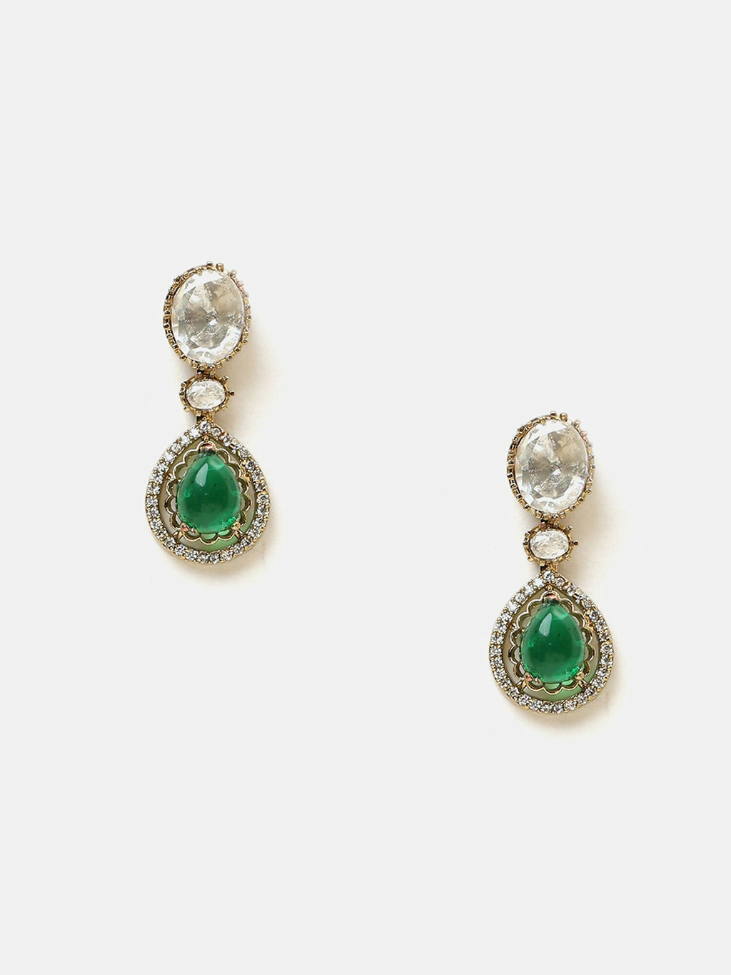 Ruby Raang Green Stone Kundan Work Necklace And Matching Earrings | Grocsy
