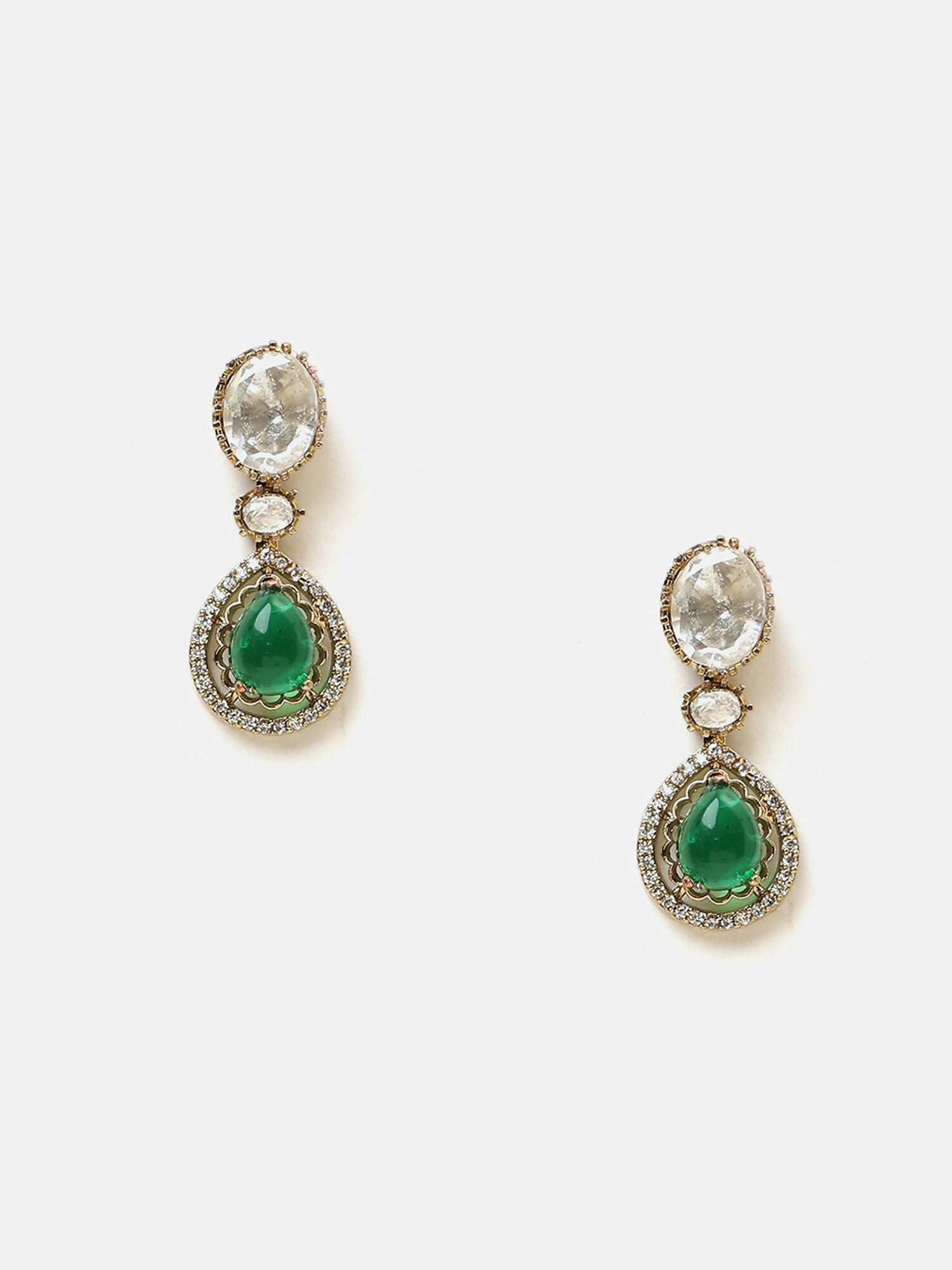 Ruby Raang Green Stone Kundan Work Necklace And Matching Earrings | Grocsy