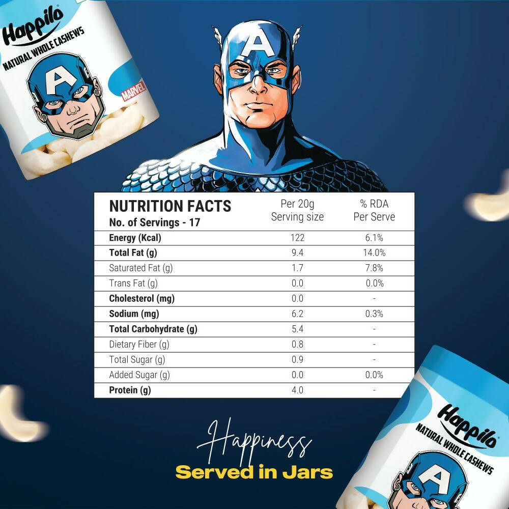 Happilo Natural Whole Cashews-Marvel Captain America Edition | Grocsy