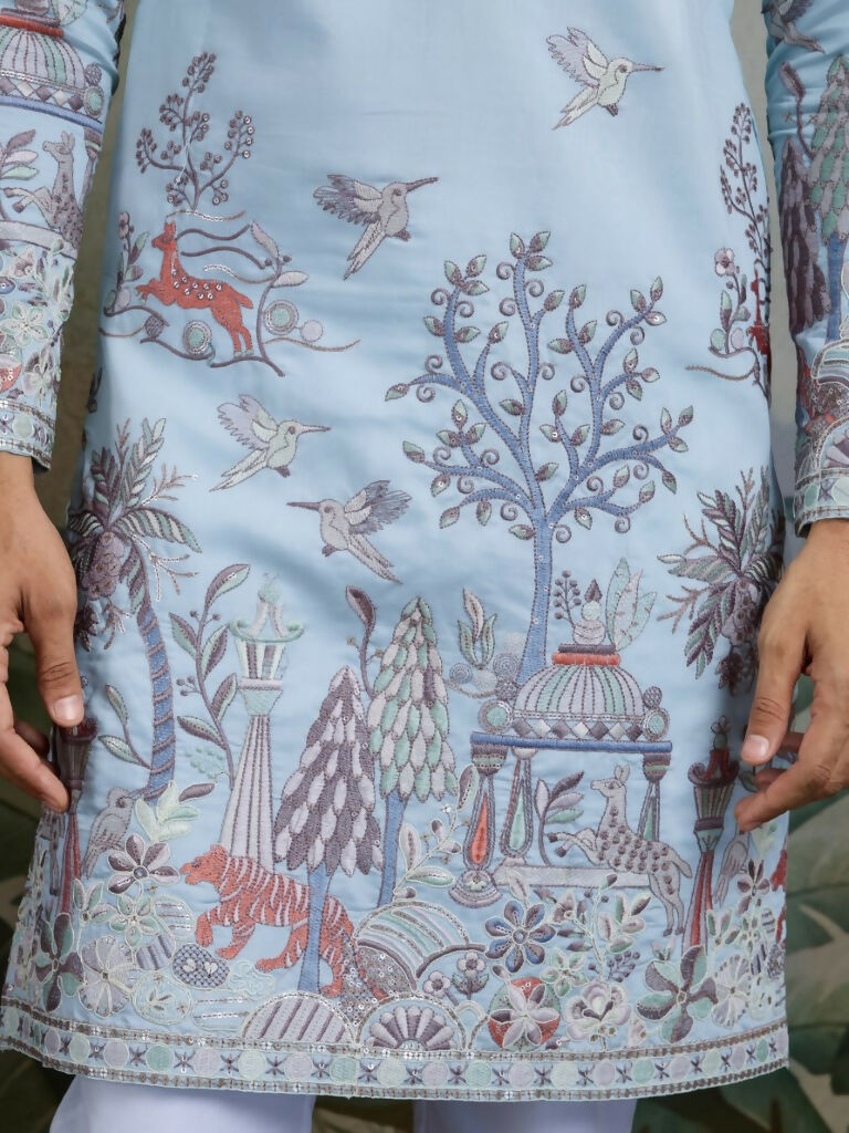 Vastranavya Sky Blue Exclusive Festival Wear Viscose Silk Thread & Sequence Embroidered Work Kurta | Grocsy