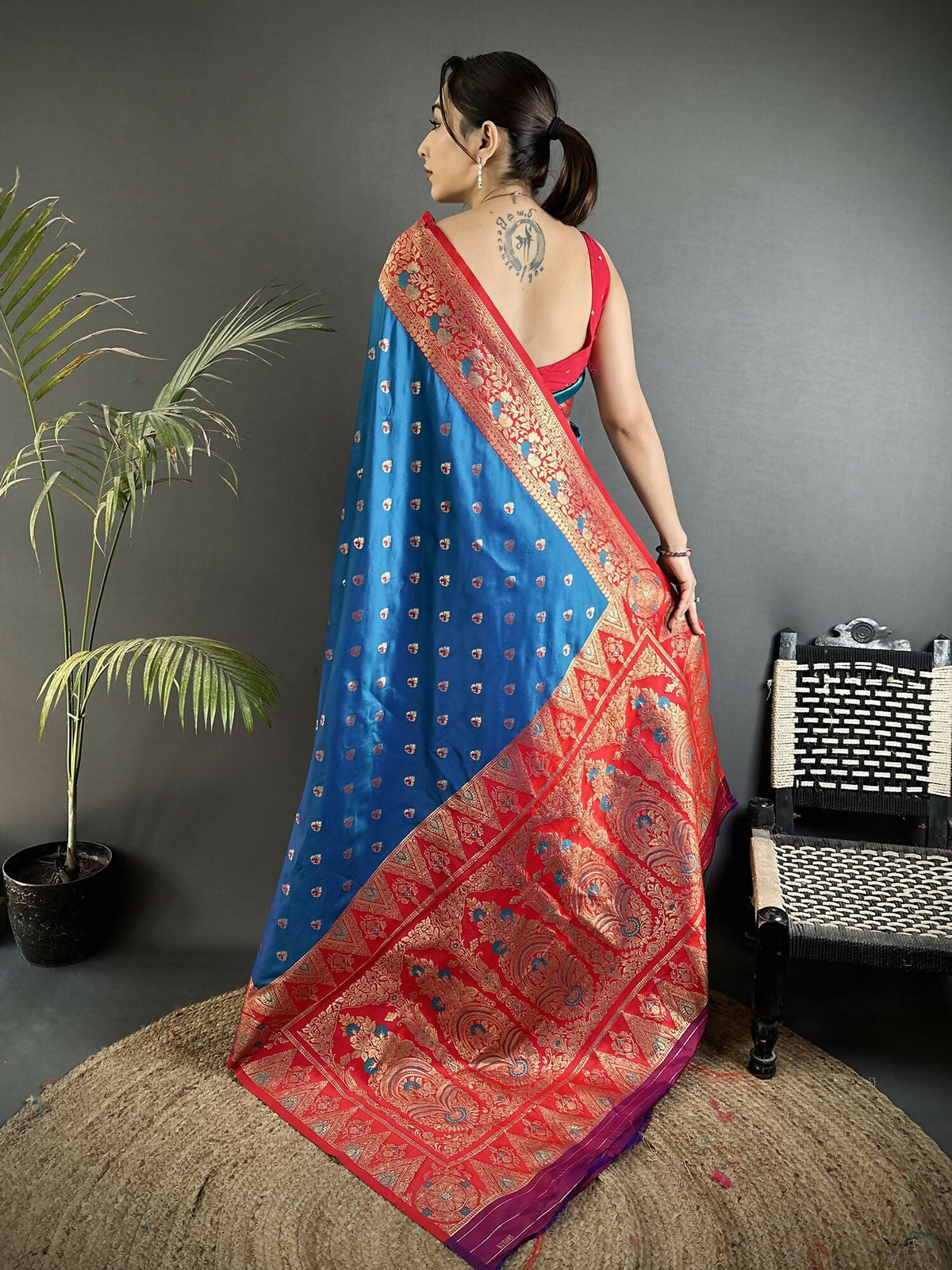 Joban Fashion Blue Intricate Motifs Soft Silk Banarasi Saree | Grocsy