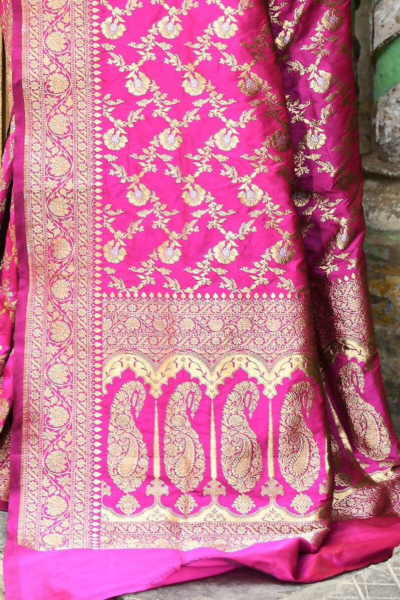 Joban Fashion Pink Soft Pure Handloom Banarasi Silk Saree | Grocsy
