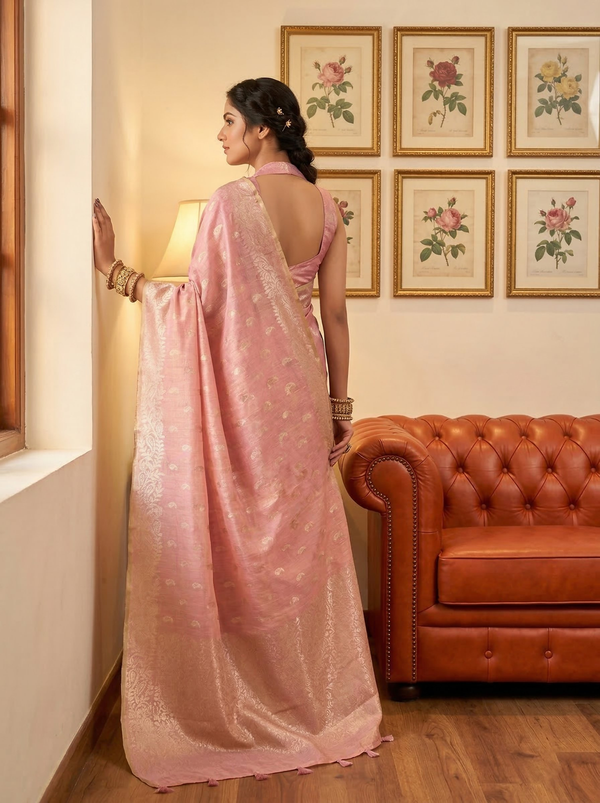 Shree Shyam Fashion Pink Tissue Silk Saree | Grocsy