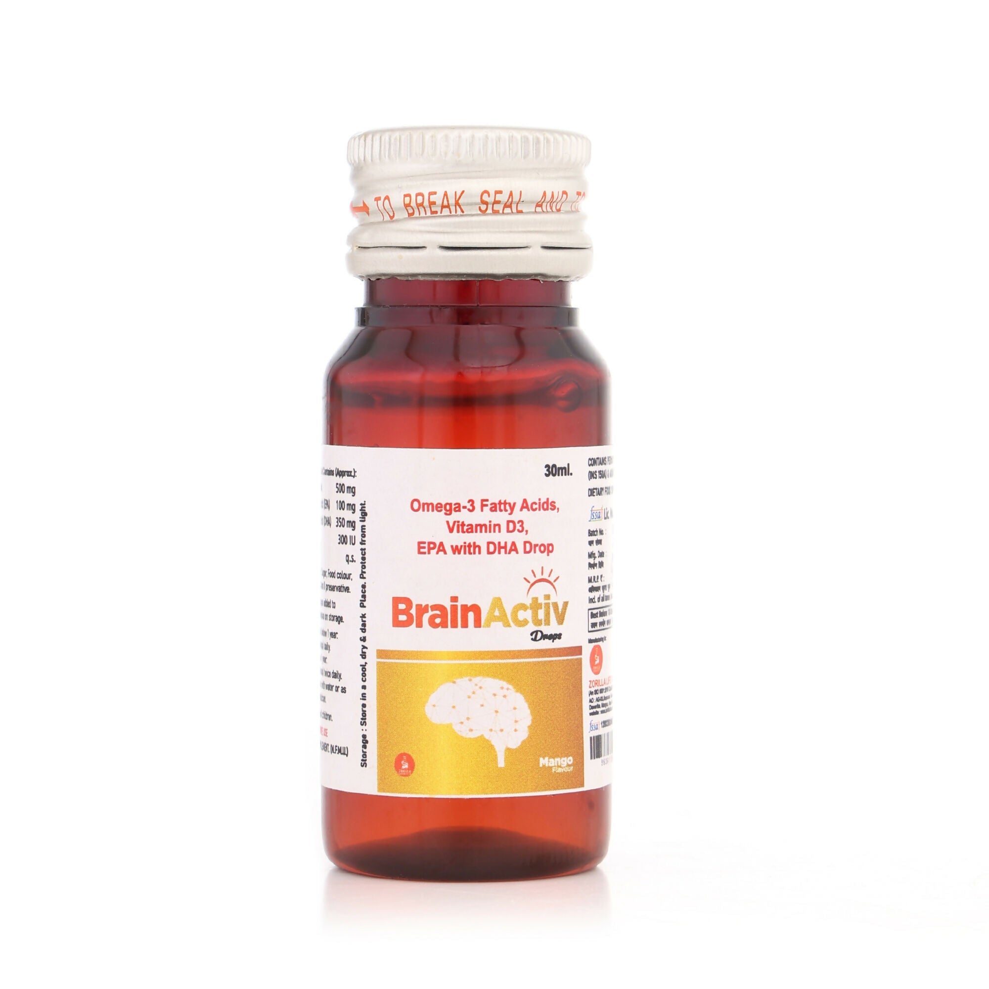 Zorilla Life Science BrainActiv Drop Omega-3 Fatty Acids, Vitamin D3, EPA with DHA | Grocsy