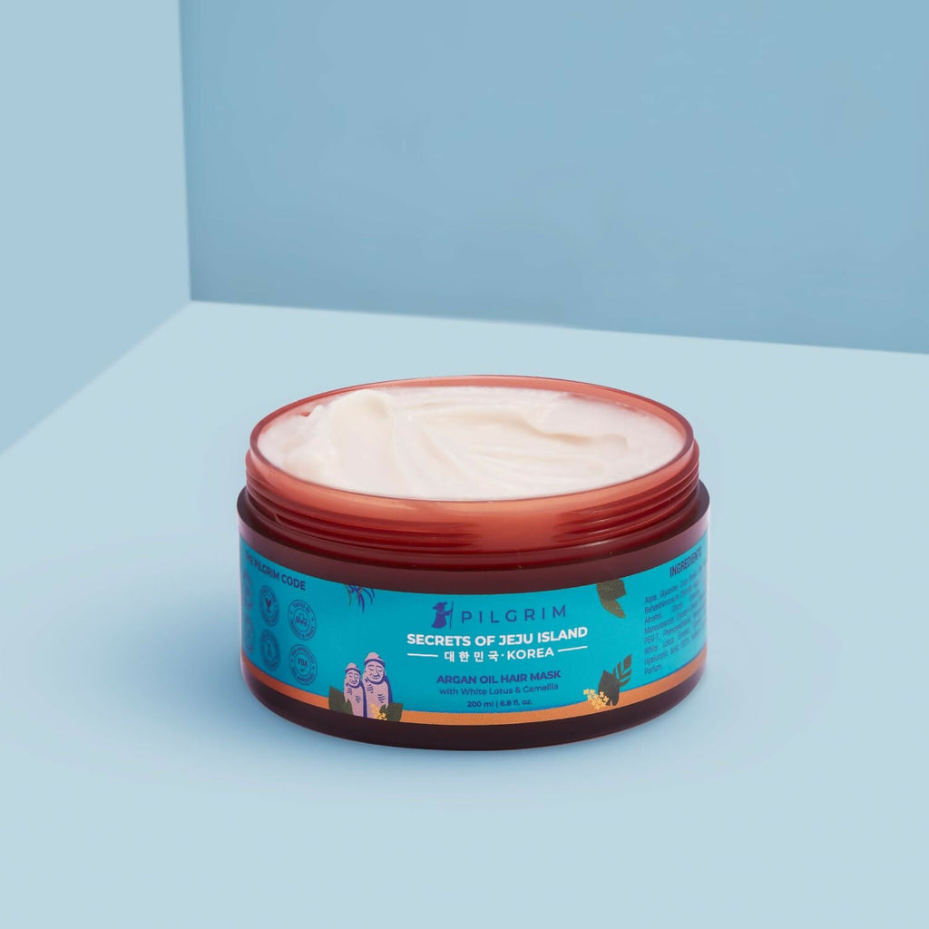 Pilgrim Korean Argan Oil Hair Mask For Dry & Frizzy Hair With White Lotus And Camellia | Grocsy