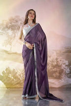 Lavender Satin Rangoli Solid Fancy Designer Saree - Nafisa | Grocsy