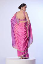 Pink Chinon Solid Designer & Lace Work Saree - Samaa | Grocsy