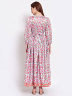 Myshka Women's Multi Printed Cotton Blend 3/4 Sleeve V Neck Casual Dress | Grocsy