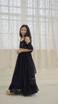 Aayaa Designer Embroidery Thread With Sequance Work Kids Lehenga Choli - Blue | Grocsy