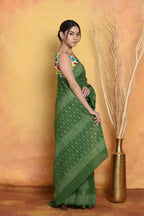 Very Much Indian Handblock Printed Cotton Saree With Natural Dyes - Green | Grocsy