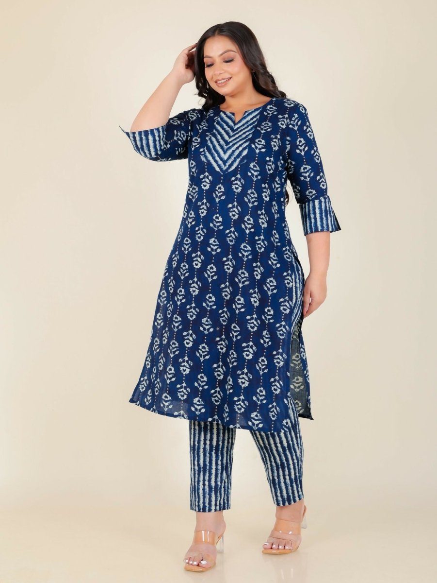 Aramya Blue Soft Cotton Floral Print Straight Kurta Set for Women | Grocsy