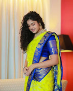 DEIANA'S Beautiful Designer Golden zari Soft Lichi Silk Saree - Yellow | Grocsy