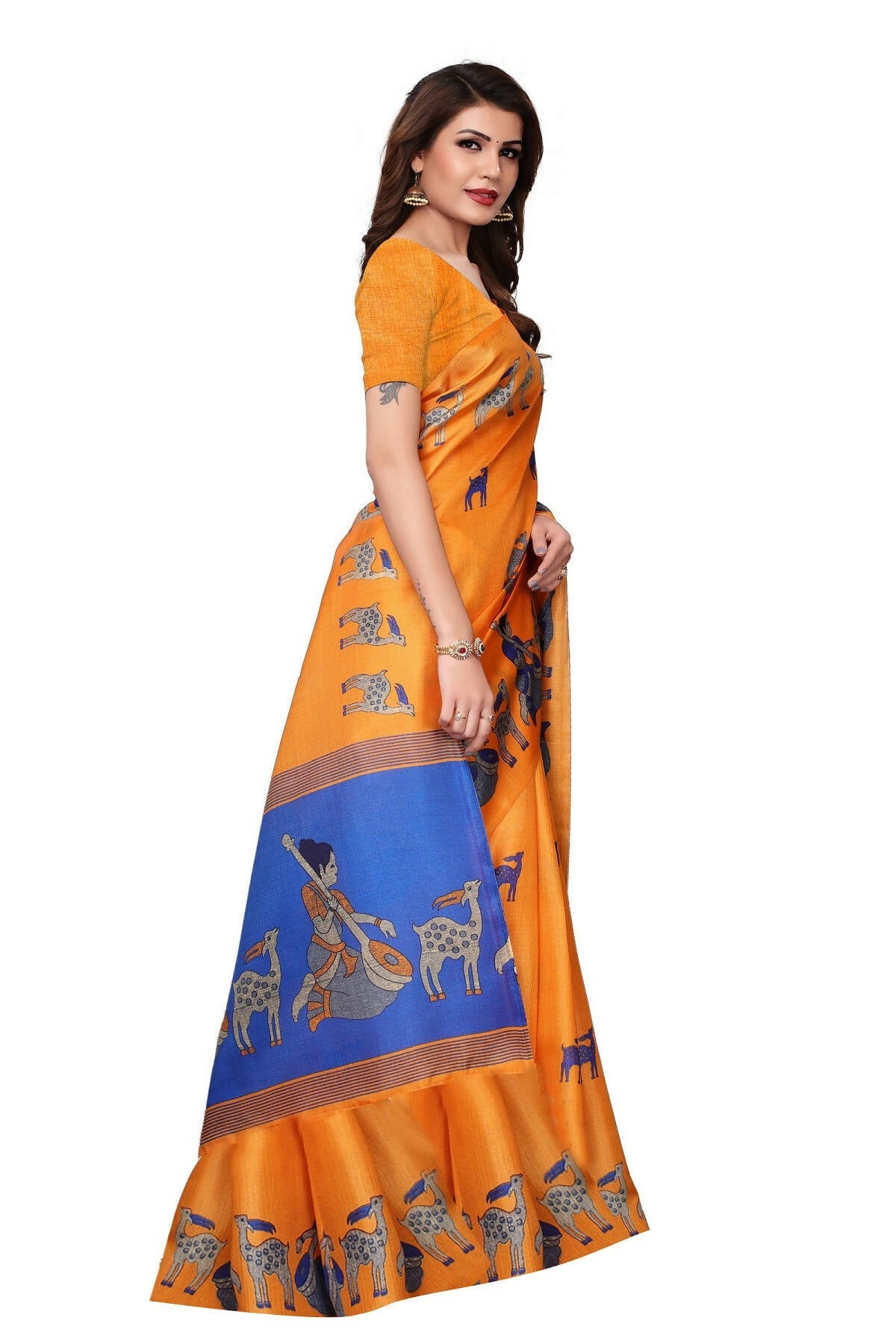 Vamika Orange Kalamkari With Jhalar Khadi Silk Saree | Grocsy