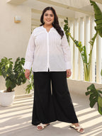 Juniper The Rooh Women White Solid Cotton Dobby High- Low Lacy Plus Size Tunic With Pin Tucks & Broad Cuffs | Grocsy