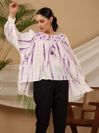 Juniper Women's Lavender Mirror Embroidered Rayon Crepe Tie-Dye Tunic With Tassels | Grocsy