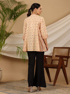 Juniper Women's Peach Tribal Printed Pure Cotton Tunic With Beads Work | Grocsy