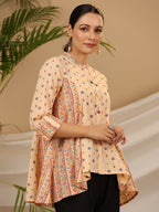 Juniper Women's Peach Tribal Printed Pure Cotton Tunic With Beads Work | Grocsy