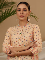Juniper Women's Peach Tribal Printed Pure Cotton Tunic With Beads Work | Grocsy