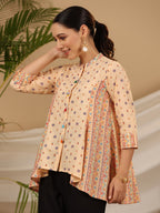 Juniper Women's Peach Tribal Printed Pure Cotton Tunic With Beads Work | Grocsy