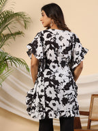 Juniper Black Floral Printed Cotton Dobby Kaftan Tunic | Grocsy