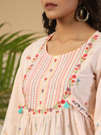 Juniper The Wonderland Women Peach Floral Printed Cotton Peplum Tunic With Thread Embroidery | Grocsy