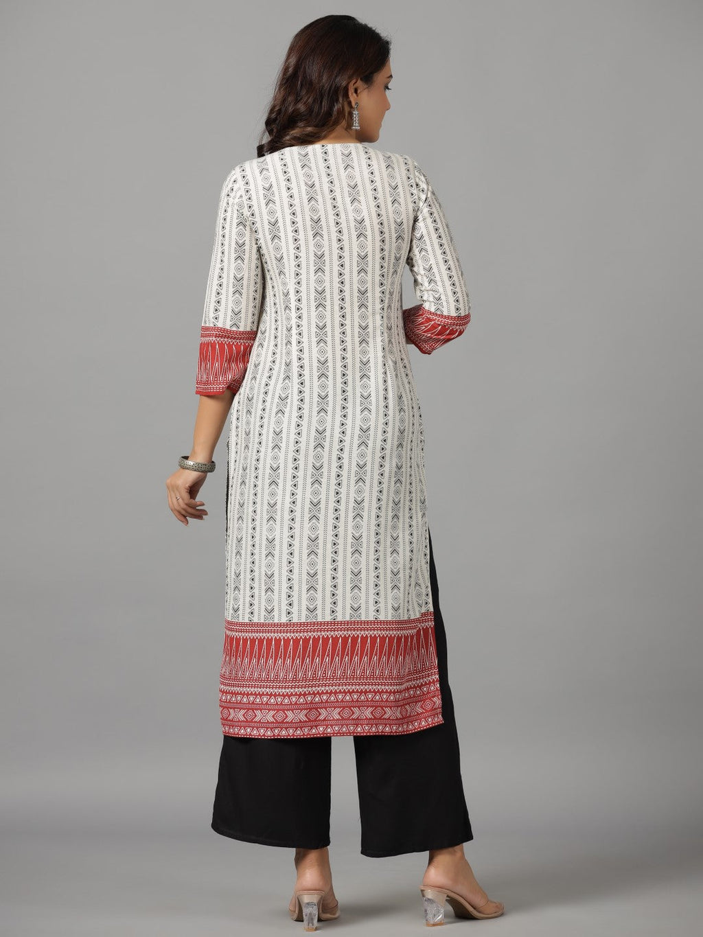Juniper Women's White Ethnic Motif Printed Rayon Slub Kurta With Beads & Sequins | Grocsy